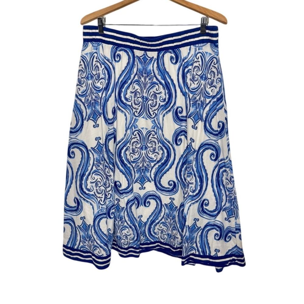 SOFT SURROUNDINGS Women's M PETITE A Line Maxi Skirt Cotton Blue Floral Majolica